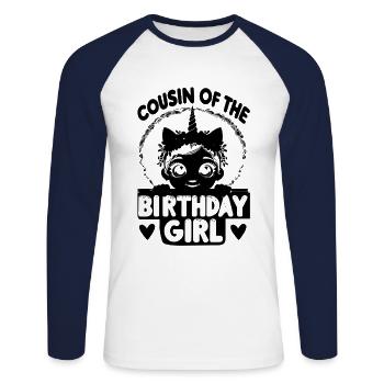 Cousin Of The Birthday Girl Family Cousins Unicorn - Unisex Long Sleeve Baseball T-Shirt - white/navy - Front - Nik (191cm)
