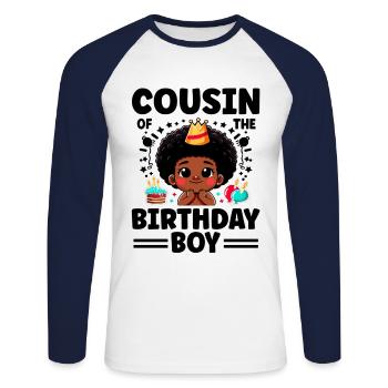 Cousin Of The Birthday Boy Family Cousins - Unisex Long Sleeve Baseball T-Shirt - white/navy - Front - Nik (191cm)