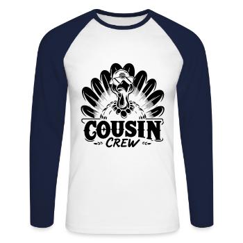Cousin Crew Turkey Thanksgiving Family Reunion - Unisex Long Sleeve Baseball T-Shirt - white/navy - Front - Nik (191cm)