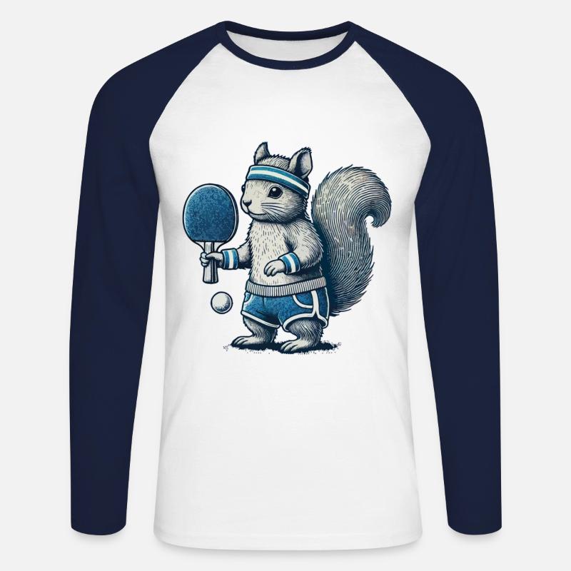 Retro Tischtennis Eichhörnchen Spaß - Unisex Baseballshirt langarm - Weiß/Navy