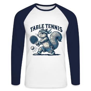 Retro Tischtennis Eichhörnchen Spaß - Unisex Baseballshirt langarm - Weiß/Navy - Vorne - Nik (191cm)