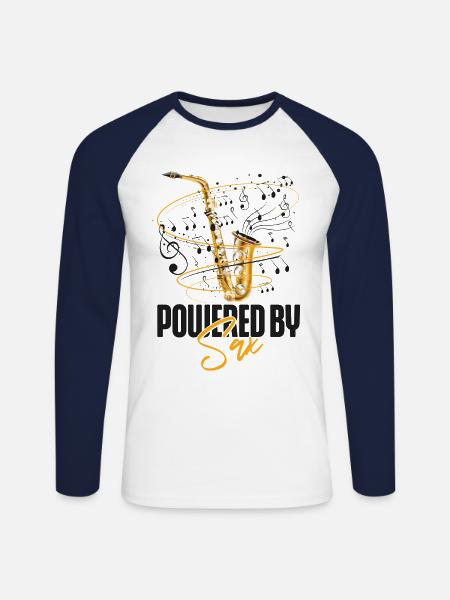 Saxophone Pun Powered By Sax - Unisex Long Sleeve Baseball T-Shirt - white/navy