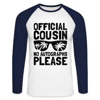 Cousin officiel Pas d’autographes s’il vous plaît Famille - T-shirt baseball manches longues Homme - blanc/marine - Devant - Nik (191cm)