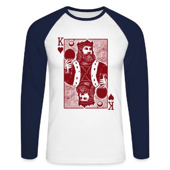 Rétro tennis de table à jouer carte King style vintage - T-shirt baseball manches longues Homme - blanc/marine - Devant - Nik (191cm)
