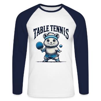 Hamster Retro Vintage Tischtennis Spaß - Unisex Baseballshirt langarm - Weiß/Navy - Vorne - Nik (191cm)