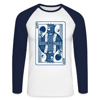 Tennis de table rétro Roi De La Table Carte À Jouer - T-shirt baseball manches longues Homme - blanc/marine - Devant - Nik (191cm)