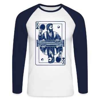 Carte à jouer de tennis de table rétro look vintage - T-shirt baseball manches longues Homme - blanc/marine - Devant - Nik (191cm)