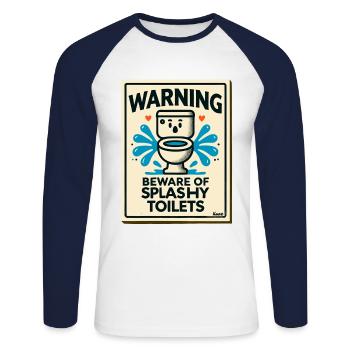 Attention: Beware of splashing toilets - Unisex Long Sleeve Baseball T-Shirt - white/navy - Front - Nik (191cm)
