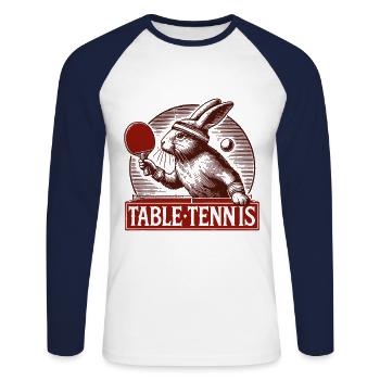 Lapin Tennis de Table Vintage Look Rétro - T-shirt baseball manches longues Homme - blanc/marine - Devant - Nik (191cm)