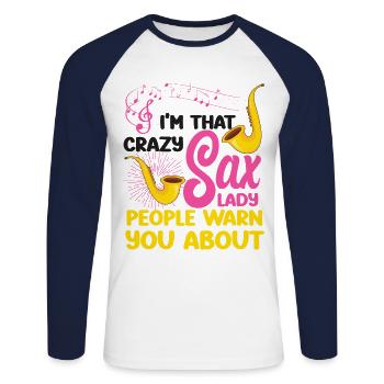 Saxophone Pun I'm That Crazy Sax - Unisex Baseballshirt langarm - Weiß/Navy - Vorne - Nik (191cm)