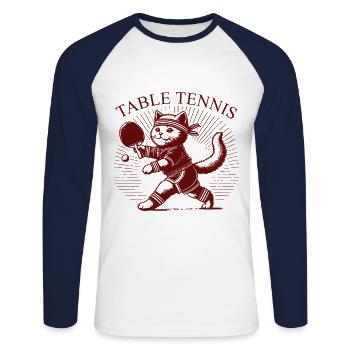 Niedliche Katze Tischtennis Retro Vintage Design - Unisex Baseballshirt langarm - Weiß/Navy - Vorne - Nik (191cm)