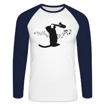 Saxophone Cat - Unisex Long Sleeve Baseball T-Shirt - white/navy - Front - Nik (191cm)