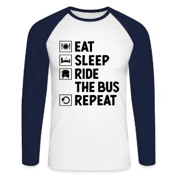 Manger Dormir Monter L’autobus Répétitif Chauffeur de bus scolaire - T-shirt baseball manches longues Homme - blanc/marine - Devant - Nik (191cm)