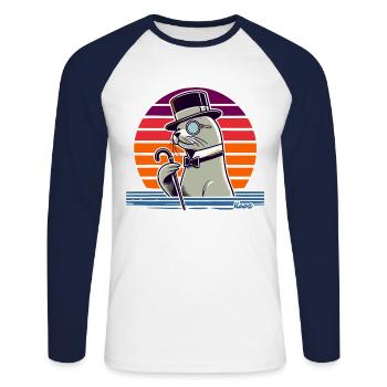 Sceau gentleman avec canne - T-shirt baseball manches longues Homme - blanc/marine - Devant - Nik (191cm)