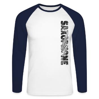 Saxophones Saxophones - Unisex Long Sleeve Baseball T-Shirt - white/navy - Front - Nik (191cm)