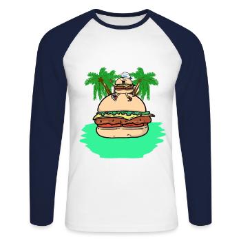 Burger Adventure Vacances Île des Caraïbes - T-shirt baseball manches longues Homme - blanc/marine - Devant - Nik (191cm)