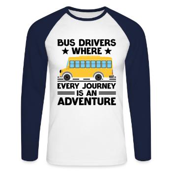 Busfahrer, bei denen jede Fahrt ein Abenteuer ist - Unisex Baseballshirt langarm - Weiß/Navy - Vorne - Nik (191cm)