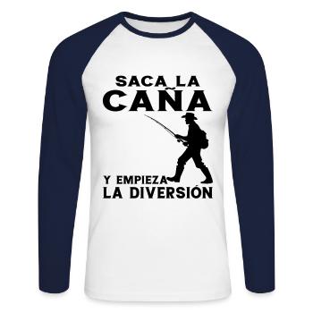 Fisherman takes out the rod and the fun begins - Unisex Long Sleeve Baseball T-Shirt - white/navy - Front - Nik (191cm)