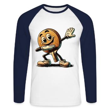 Dabbing Table Tennis Racket Funny Cartoon - Unisex Long Sleeve Baseball T-Shirt - white/navy - Front - Nik (191cm)