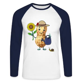 Drôle de jardinier de cacahuètes Jardin de jardinier amateur - T-shirt baseball manches longues Homme - blanc/marine - Devant - Nik (191cm)