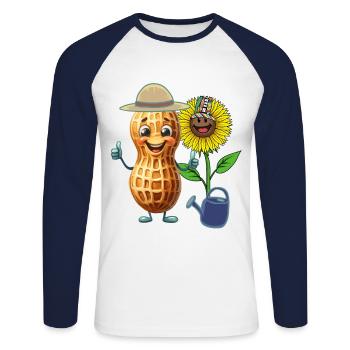Drôle de cacahuète jardinier fleurs arrosage enfant - T-shirt baseball manches longues Homme - blanc/marine - Devant - Nik (191cm)