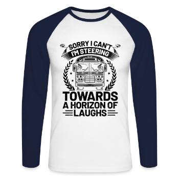 Tut mir leid, dass ich nicht kann, ich steuere auf einen Horizont von - Unisex Baseballshirt langarm - Weiß/Navy - Vorne - Nik (191cm)