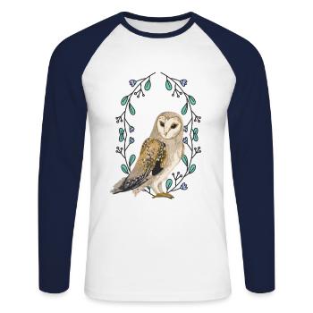 Owl Owls Nature Wildlife Animal Welfare Animal Lover - Unisex Long Sleeve Baseball T-Shirt - white/navy - Front - Nik (191cm)
