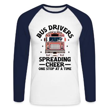 Les chauffeurs d’autobus répandent la joie, un arrêt à la fois - T-shirt baseball manches longues Homme - blanc/marine - Devant - Nik (191cm)