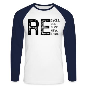 Recycle Reduce Reuse Earth Day Recycling Umwelt - Unisex Baseballshirt langarm - Weiß/Navy - Vorne - Nik (191cm)