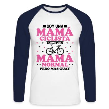 Ich bin eine Fahrrad-Mama wie eine normale Mutter - Unisex Baseballshirt langarm - Weiß/Navy - Vorne - Nik (191cm)