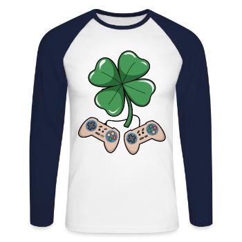 Gaming Shamrock St Patrick's Day Gamer Gifts - Unisex Baseballshirt langarm - Weiß/Navy - Vorne - Nik (191cm)