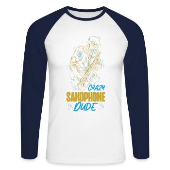 Saxophone Crazy Saxophone Dude - Unisex Baseballshirt langarm - Weiß/Navy - Vorne - Nik (191cm)