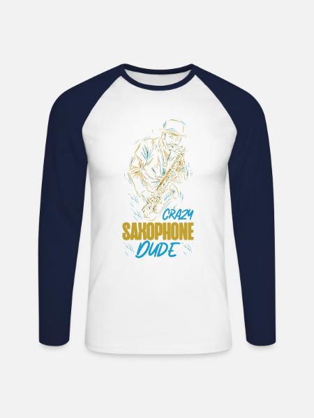 Saxophone Crazy Saxophone Dude - T-shirt baseball manches longues Homme - blanc/marine