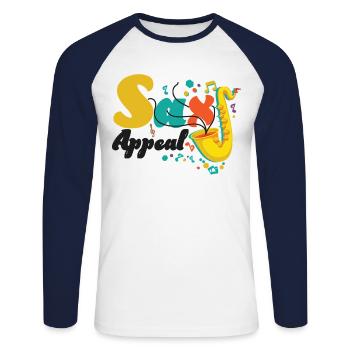 Saxophone Pun Sax Appeal - Unisex Baseballshirt langarm - Weiß/Navy - Vorne - Nik (191cm)