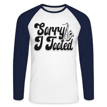 Saxophone Sorry I Tooted - Unisex Long Sleeve Baseball T-Shirt - white/navy - Front - Nik (191cm)