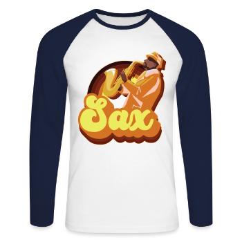 Saxophone Retro Vintage 70s Sax - Unisex Long Sleeve Baseball T-Shirt - white/navy - Front - Nik (191cm)
