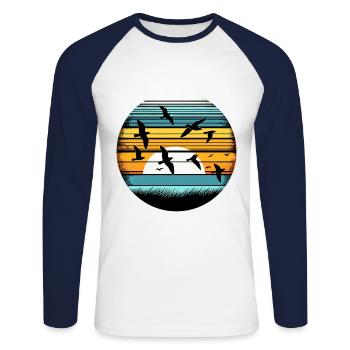 Vintage Birdwatching Bird Birder Oiseaux Birdwatcher - T-shirt baseball manches longues Homme - blanc/marine - Devant - Nik (191cm)
