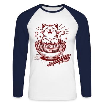 Chat Kawaii Dans Un Bol De Ramen Nouilles Japonaises - T-shirt baseball manches longues Homme - blanc/marine - Devant - Nik (191cm)