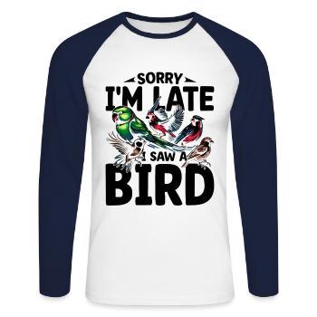 Désolé, je suis en retard, j’ai vu un oiseau Birdbirder Birdwatcher - T-shirt baseball manches longues Homme - blanc/marine - Devant - Nik (191cm)