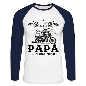Un pape avec une moto pour la fête des pères - T-shirt baseball manches longues Homme - blanc/marine - Devant - Nik (191cm)