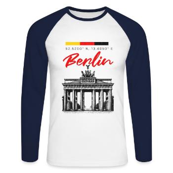Berlin Germany Brandenburger Tor - Unisex Baseballshirt langarm - Weiß/Navy - Vorne - Nik (191cm)
