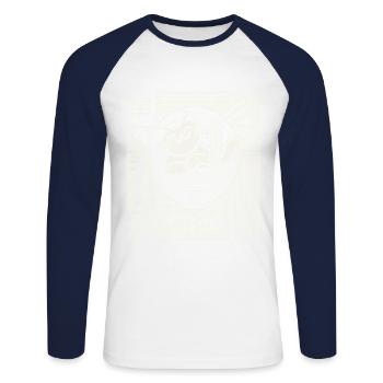 Japanese Retro Ukiyo-e Streetwear with Ramen - Unisex Long Sleeve Baseball T-Shirt - white/navy - Front - Nik (191cm)