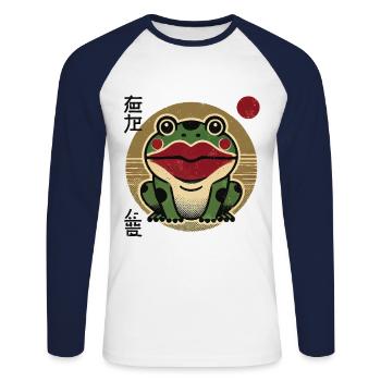 Funny Japanese ukiyo-e streetwear meme frog - Unisex Long Sleeve Baseball T-Shirt - white/navy - Front - Nik (191cm)