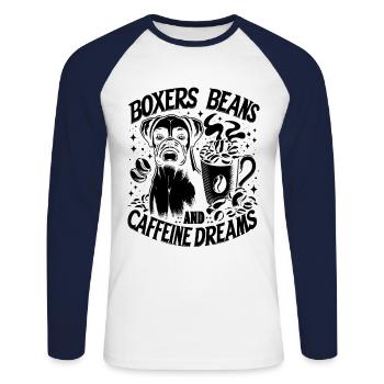 Boxer Beans And Caffeine Dreams Dog Lover - Unisex Long Sleeve Baseball T-Shirt - white/navy - Front - Nik (191cm)