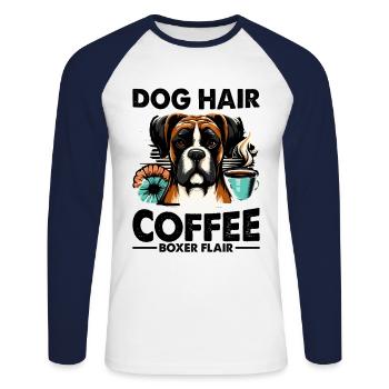 Dog Hair And Coffee Boxer Flair Caffeine Lover - Unisex Long Sleeve Baseball T-Shirt - white/navy - Front - Nik (191cm)