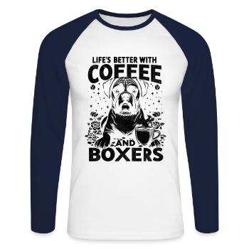 Das Leben ist besser mit Kaffee und Boxershorts Koffein - Unisex Baseballshirt langarm - Weiß/Navy - Vorne - Nik (191cm)
