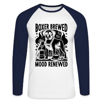 Boxer Brewed Mood Renewed Caffeine Lover Dog - Unisex Long Sleeve Baseball T-Shirt - white/navy - Front - Nik (191cm)