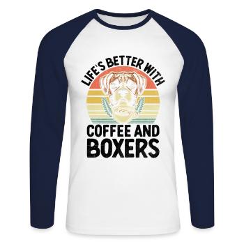 Retro-Leben ist besser mit Kaffee und Boxershorts - Unisex Baseballshirt langarm - Weiß/Navy - Vorne - Nik (191cm)