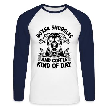 Boxer Câlins Et Café Type De Jour Caféine Chien - T-shirt baseball manches longues Homme - blanc/marine - Devant - Nik (191cm)