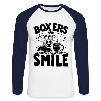 Boxers And Coffee Make Me Smile Caffeine Lover - Unisex Long Sleeve Baseball T-Shirt - white/navy - Front - Nik (191cm)